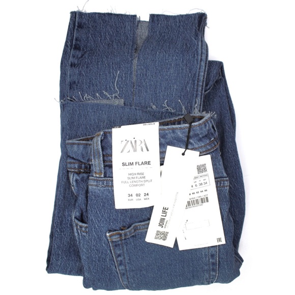 Zara NWT Slim Fit High Rise Split Hem Flare Jeans 2 26 - Picture 9 of 12